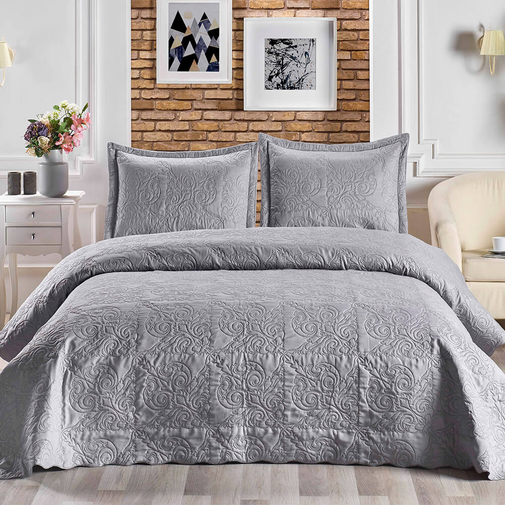 Örtüm Cemre Gri Çift Kişilik Microfiber Yatak Örtüsü